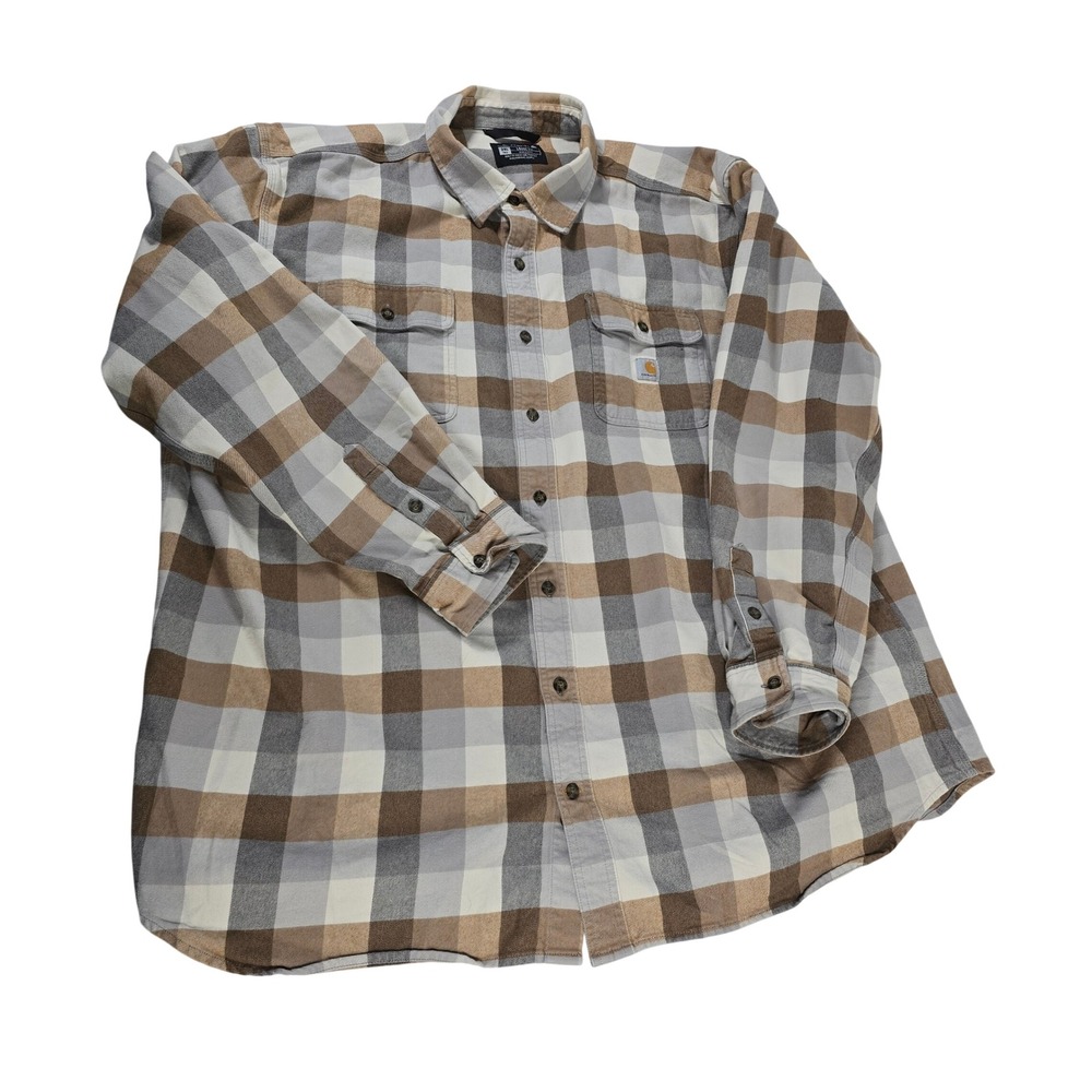 Carhartt Mens 3XL Tall Loose Fit Plaid Flannel Long Sleeve Work Shirt